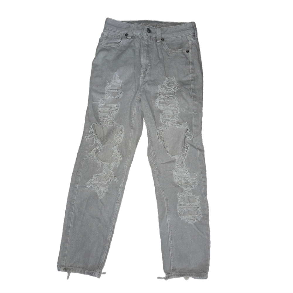 American Eagle Outfitters High-waist Distressed Mom Jeans, Light Gray